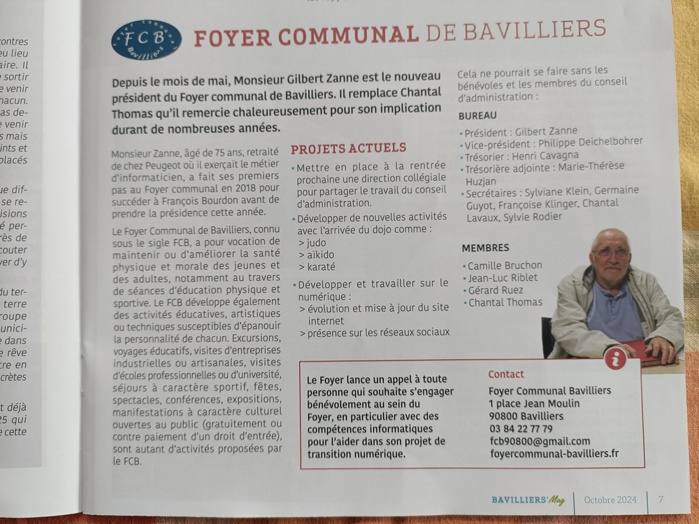 Article de presse Foyer Communal de Bavilliers : Bavilliers mag octobre 2024