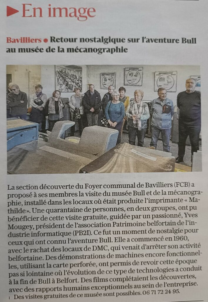 Article de presse Foyer Communal de Bavilliers : Retour nostalgique sur l'aventure Bull au musée de la mécanographie