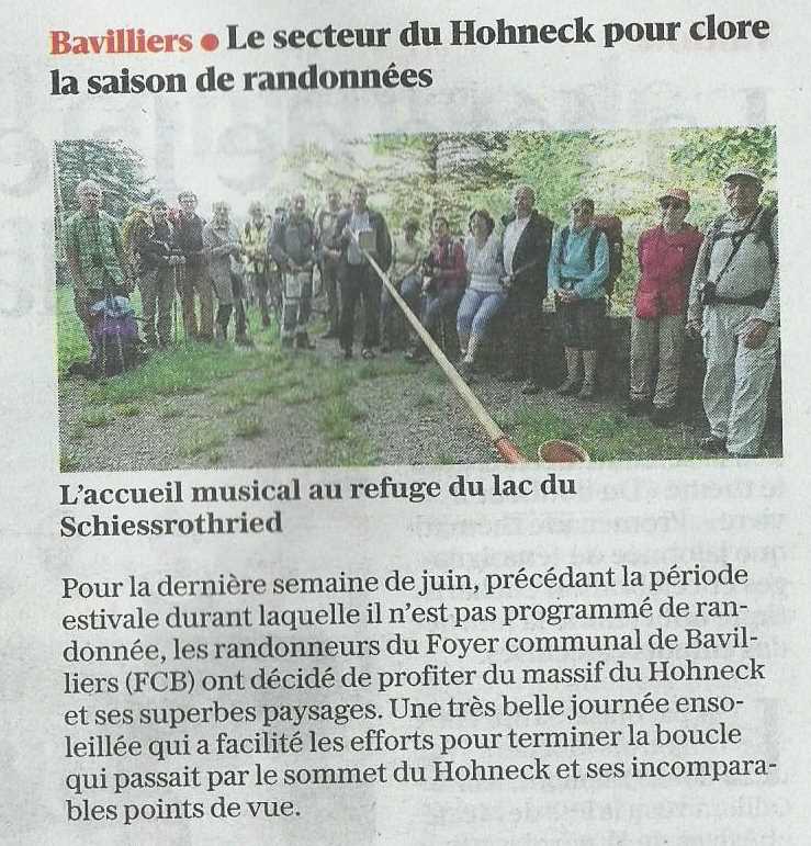 Article de presse Foyer Communal de Bavilliers : Le secteur du Hohneck pour clore la saison de randonnées
