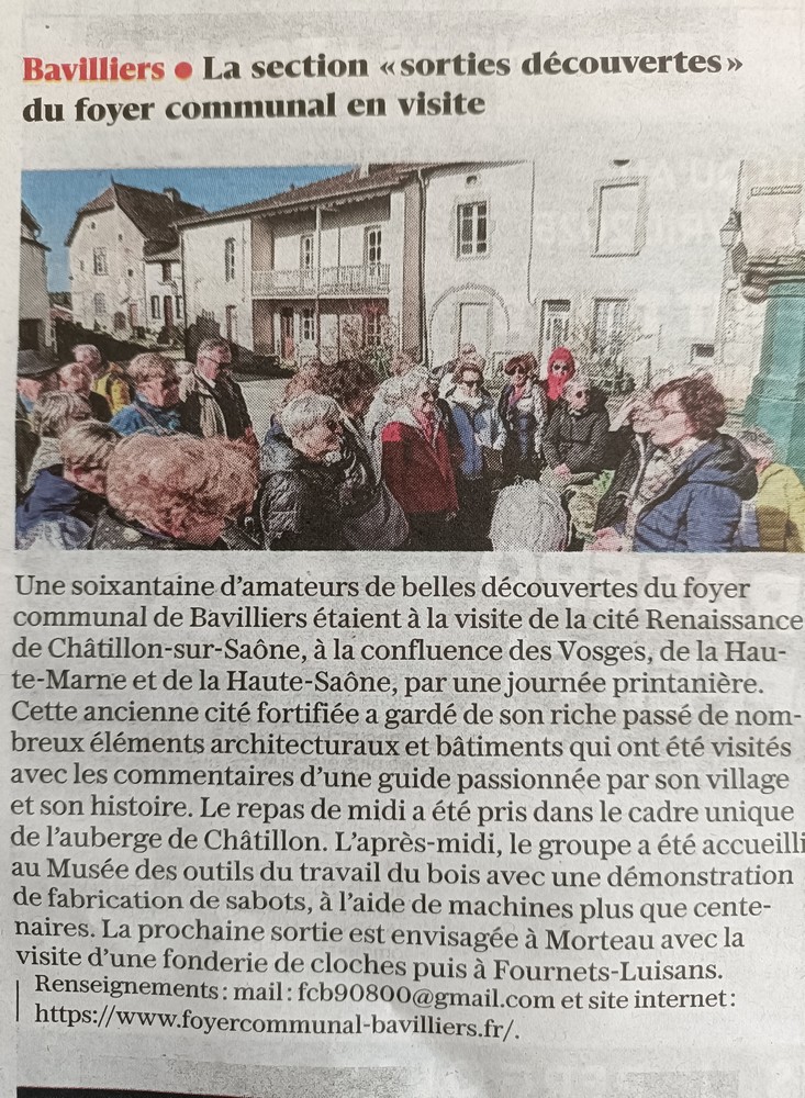 Article de presse Foyer Communal de Bavilliers : La section sorties découvertes du foyer communal en visite