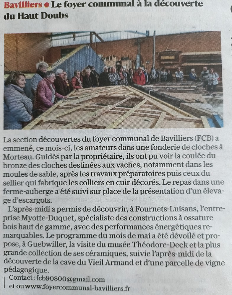 Article de presse Foyer Communal de Bavilliers : Le foyer communal à la découverte du Haut Doubs