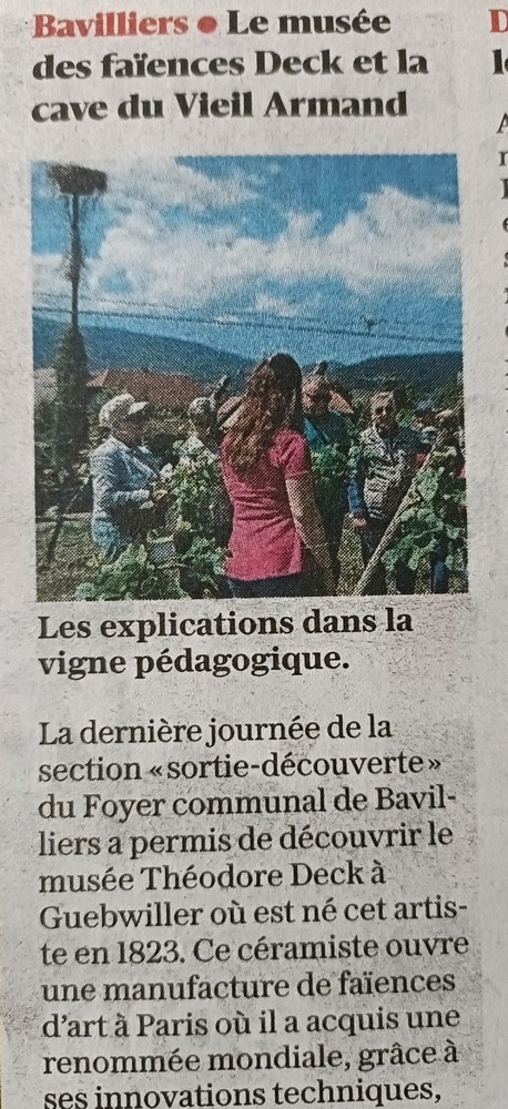 Article de presse Foyer Communal de Bavilliers : Le musée des faïences Deck et la cave du Vieil Armand