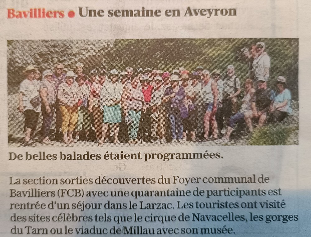 Article de presse Foyer Communal de Bavilliers : Une semaine en Aveyron