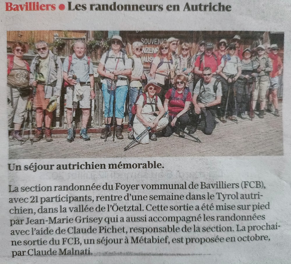 Article de presse Foyer Communal de Bavilliers : Les randonneurs en Autriche